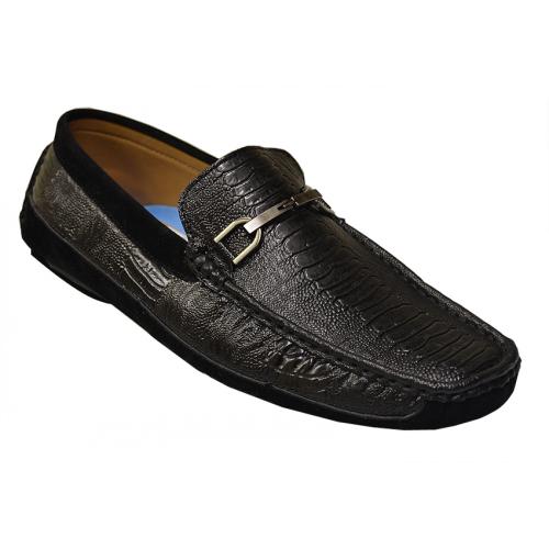 AC Casuals Black Ostrich Print Loafer Shoes 6460